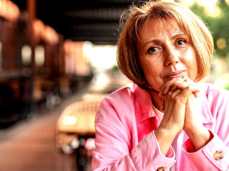 Woman looking sad.